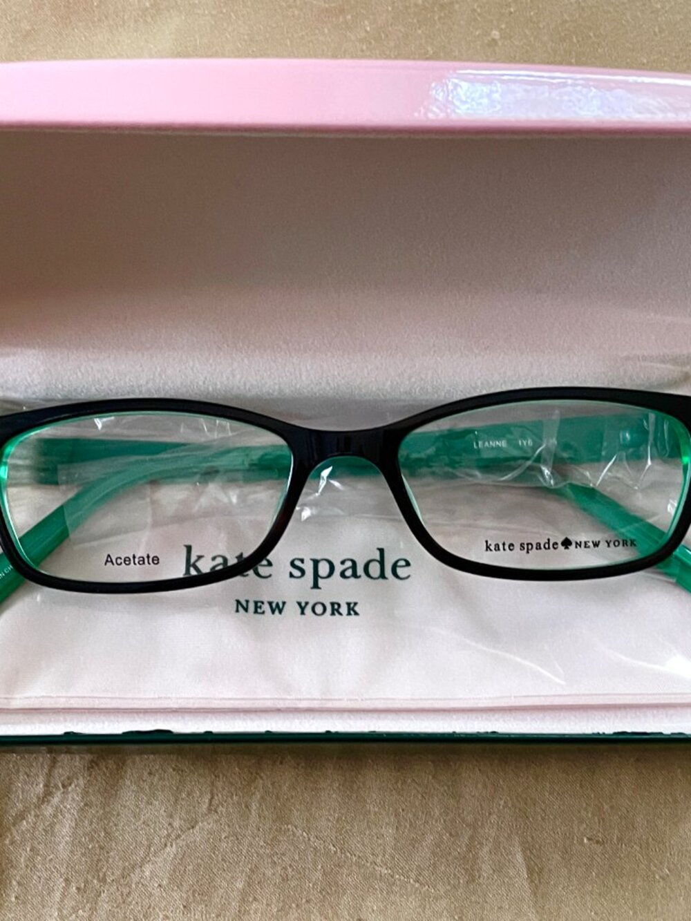 Kate Spade LEANNE Eyeglasses 1Y6 Black Green Acetate Frames NEW Unworn